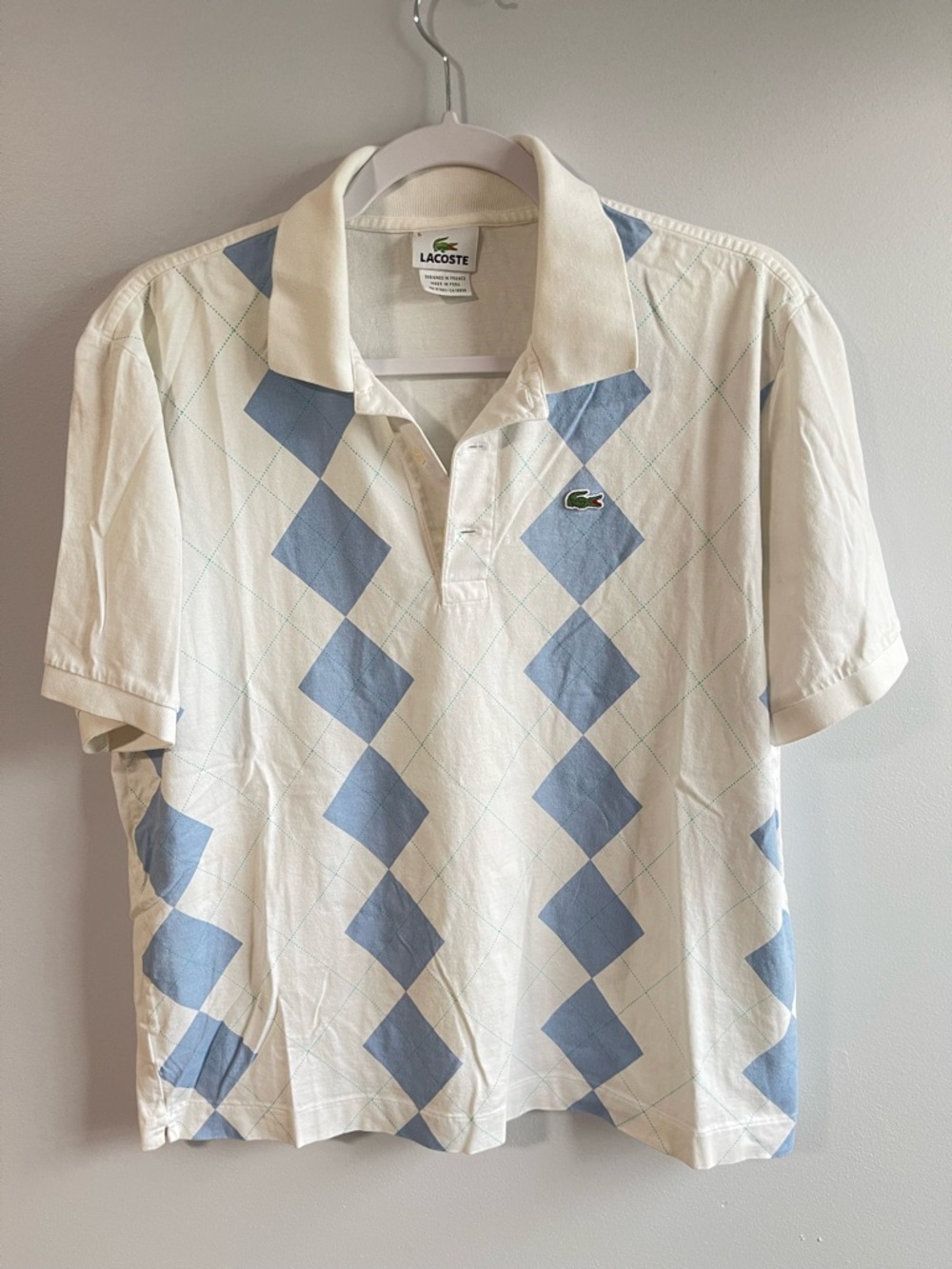 Vintage Lacoste Men's White Argyle Polo Shirt